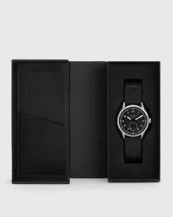 Best deal 🔔 Untitled III Stainless Steel Leather ⌚ Watch Black 🧨 -Tailoring Sales MY003R 5 5