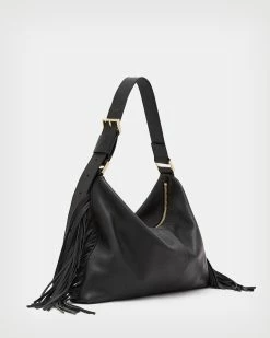 Best Sale 🧨 Edbury Leather Fringed Shoulder Bag Black ✔️ -Tailoring Sales WB046Z 5 4
