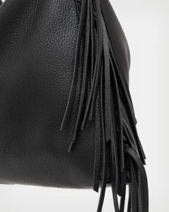 Best Sale 🧨 Edbury Leather Fringed Shoulder Bag Black ✔️ -Tailoring Sales WB046Z 5 5
