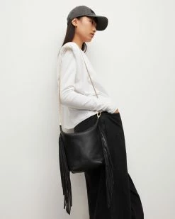 Flash Sale 🥰 Evaline Fringe Crossbody Leather Bag Black 🔔