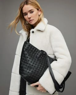 Flash Sale 👍 Hannah Studded East West Leather Tote Bag Black ❤️