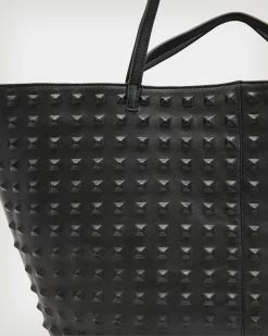 Flash Sale 👍 Hannah Studded East West Leather Tote Bag Black ❤️ -Tailoring Sales WB561X 5 3