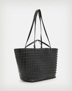 Flash Sale 👍 Hannah Studded East West Leather Tote Bag Black ❤️ -Tailoring Sales WB561X 5 4