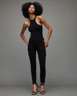 Budget 🔔 Duran Mid-Rise Zip Skinny Cargo 👖 Jeans Black 😀 -Tailoring Sales WE008X 5 3