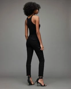 Budget 🔔 Duran Mid-Rise Zip Skinny Cargo 👖 Jeans Black 😀 -Tailoring Sales WE008X 5 6