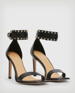 Discount 🤩 Alma Leather Studded 🩴 Sandals Black 🧨 -Tailoring Sales WF027Z 5 4