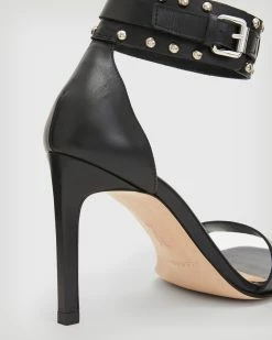 Discount 🤩 Alma Leather Studded 🩴 Sandals Black 🧨 -Tailoring Sales WF027Z 5 6