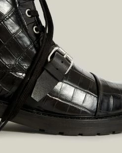 Best Sale 🔔 Donita Leather Crocodile 🥾 Boots Black 🎁 -Tailoring Sales WF060R 5 6