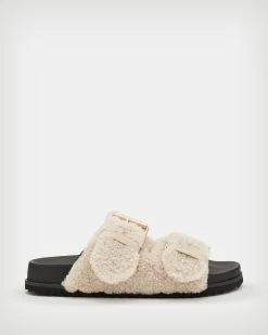 Discount 👍 Sian Shearling 🩴 Sandals Cream White 🎉