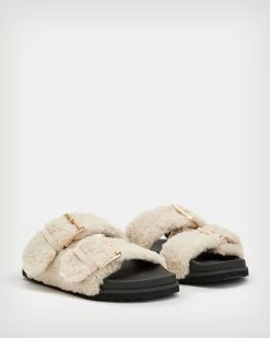 Discount 👍 Sian Shearling 🩴 Sandals Cream White 🎉 -Tailoring Sales WF510X 4742 3