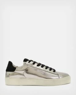 Budget 🔥 Shana Metallic Leather Trainers Silver 🤩