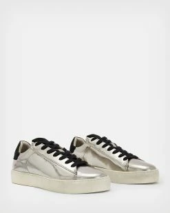 Budget 🔥 Shana Metallic Leather Trainers Silver 🤩 -Tailoring Sales WF542X 34 3