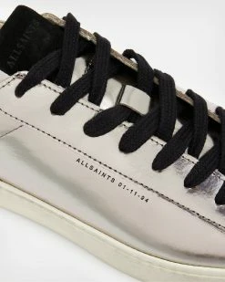 Budget 🔥 Shana Metallic Leather Trainers Silver 🤩 -Tailoring Sales WF542X 34 4