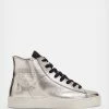 Deals ⭐ Tana Metallic Leather High Top Trainers Silver 🤩 -Tailoring Sales WF543X 34 1