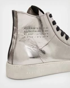 Deals ⭐ Tana Metallic Leather High Top Trainers Silver 🤩 -Tailoring Sales WF543X 34 5