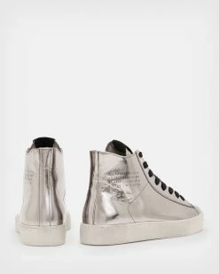 Deals ⭐ Tana Metallic Leather High Top Trainers Silver 🤩 -Tailoring Sales WF543X 34 6