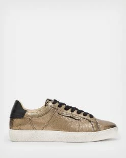 Cheap 🎉 Sheer Leather Shimmer Trainers Metallic Gold 👏