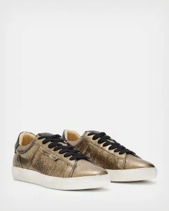 Cheap 🎉 Sheer Leather Shimmer Trainers Metallic Gold 👏 -Tailoring Sales WF547X 7081 4