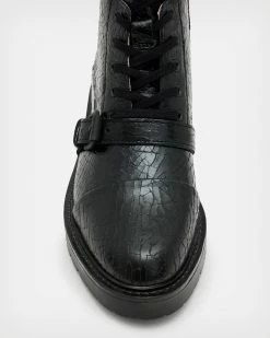 Coupon ✔️ Donita Crocodile Leather 🥾 Boots Black 😍 -Tailoring Sales WF562X 5 2