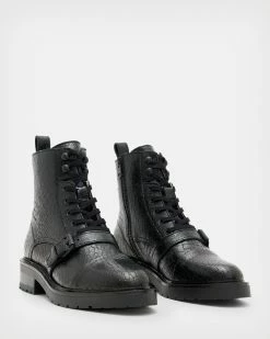 Coupon ✔️ Donita Crocodile Leather 🥾 Boots Black 😍 -Tailoring Sales WF562X 5 3