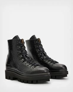 Flash Sale 😉 Wanda Leather Crocodile 🥾 Boots Black 🛒 -Tailoring Sales WF566X 5 4