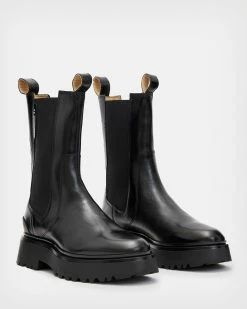 Flash Sale 💯 Amber Leather 🥾 Boots Black ✔️ -Tailoring Sales WF582X 5 4