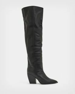 Best Pirce 🛒 Reina Over Knee Leather 🥾 Boots Black 👏