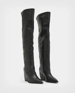 Best Pirce 🛒 Reina Over Knee Leather 🥾 Boots Black 👏 -Tailoring Sales WF597X 5 3