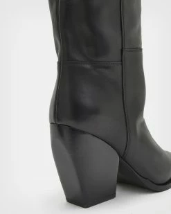 Best Pirce 🛒 Reina Over Knee Leather 🥾 Boots Black 👏 -Tailoring Sales WF597X 5 5