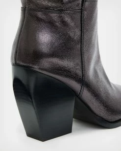 Wholesale ⌛ Reina Over Knee Leather Crinkle 🥾 Boots Gunmetal Grey ❤️ -Tailoring Sales WF598X 4090 5