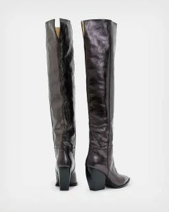Wholesale ⌛ Reina Over Knee Leather Crinkle 🥾 Boots Gunmetal Grey ❤️ -Tailoring Sales WF598X 4090 6
