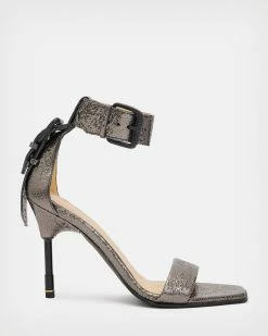 Wholesale 🌟 Noir Leather Shimmer 🩴 Sandals Gunmetal Grey 😍