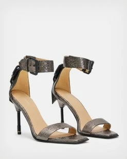 Wholesale 🌟 Noir Leather Shimmer 🩴 Sandals Gunmetal Grey 😍 -Tailoring Sales WF608X 4090 4
