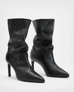Flash Sale 👍 Orlana Shimmer Leather 🥾 Boots Metallic Black 💯 -Tailoring Sales WF622X 7133 4