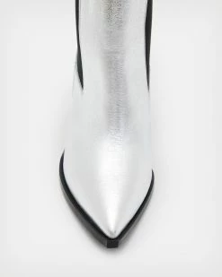 Discount 🎁 Ria Metallic Leather 🥾 Boots Metallic Silver 🎉 -Tailoring Sales WF727X 1310 3