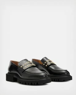 Discount 💯 Lola Studded Leather Loafers BLACK/WARM BRASS ⭐ -Tailoring Sales WF740X 6405 4