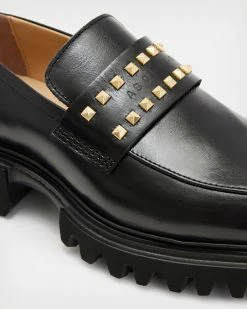 Discount 💯 Lola Studded Leather Loafers BLACK/WARM BRASS ⭐ -Tailoring Sales WF740X 6405 5