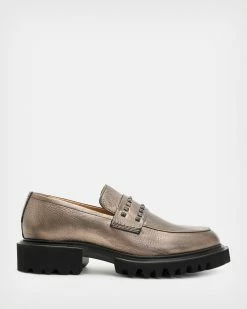 Buy 🔔 Lola Studded Leather Loafers PEWTER/MATTE BLACK 😉