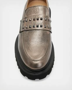 Buy 🔔 Lola Studded Leather Loafers PEWTER/MATTE BLACK 😉 -Tailoring Sales WF741X 8022 3