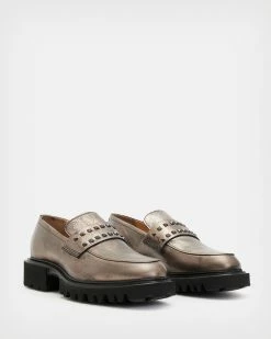 Buy 🔔 Lola Studded Leather Loafers PEWTER/MATTE BLACK 😉 -Tailoring Sales WF741X 8022 4