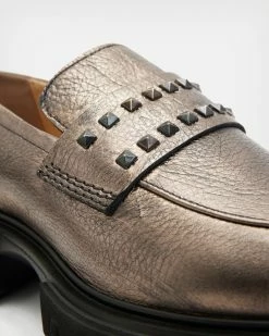 Buy 🔔 Lola Studded Leather Loafers PEWTER/MATTE BLACK 😉 -Tailoring Sales WF741X 8022 5