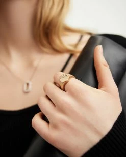 Cheapest 💯 Pave Gold-Tone Signet Ring Warm Brass 😍 -Tailoring Sales WJ505Y 6395 2