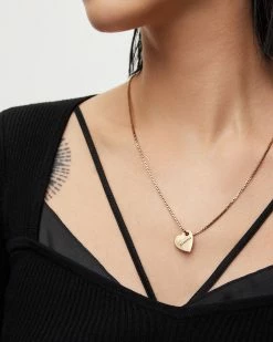 Cheap 🎁 Heart Gold-Tone Logo Necklace Warm Brass ✔️