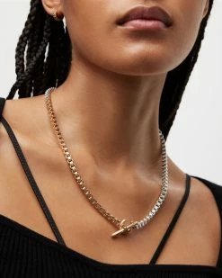 Best Sale 👏 Box Chain Two Tone Necklace WARM BRASS/SILVER 😀