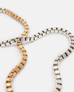 Best Sale 👏 Box Chain Two Tone Necklace WARM BRASS/SILVER 😀 -Tailoring Sales WJ523Y 6855 5