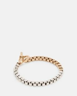 Best Sale 🛒 Box Chain Two Tone Bracelet WARM BRASS/SILVER 🛒 -Tailoring Sales WJ524Y 6855 4