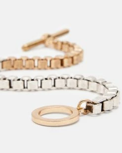 Best Sale 🛒 Box Chain Two Tone Bracelet WARM BRASS/SILVER 🛒 -Tailoring Sales WJ524Y 6855 5