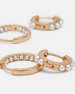 Hot Sale 🤩 Pearl Beaded Hoop Earring Set Warm Brass 😉