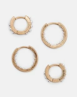 Hot Sale 🤩 Pearl Beaded Hoop Earring Set Warm Brass 😉 -Tailoring Sales WJ551Y 6395 5