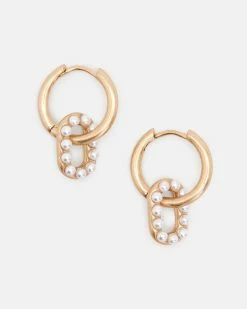New 🎉 Vida Pearl Gold-Tone Hoop Earrings Warm Brass 👏 -Tailoring Sales WJ552Y 6395 4